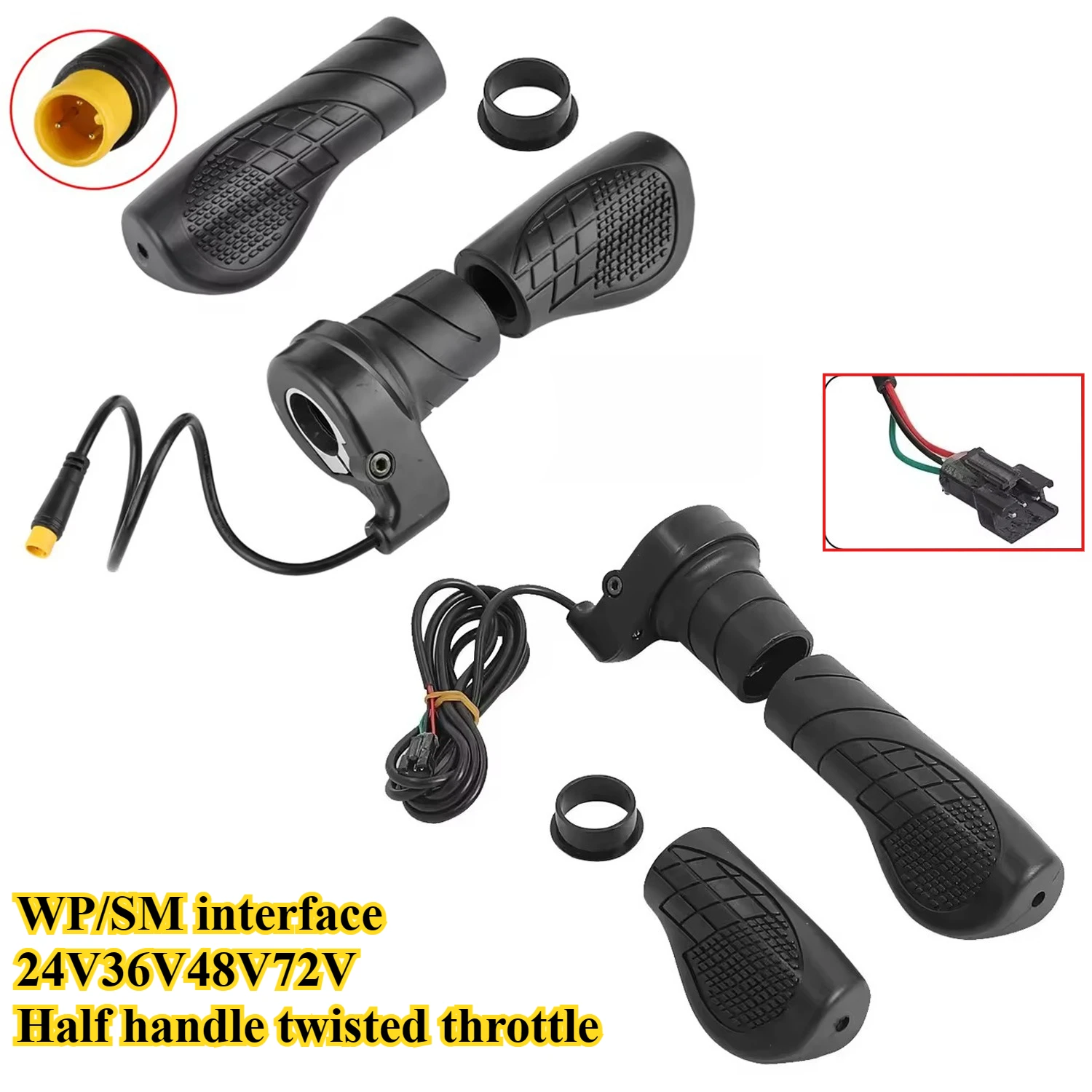 

Electric Bicycle Right Handle Throttle WP/SM Connector Electric Bicycle Scooter 24V36V48V72V Half Handle Split Twist Throttle