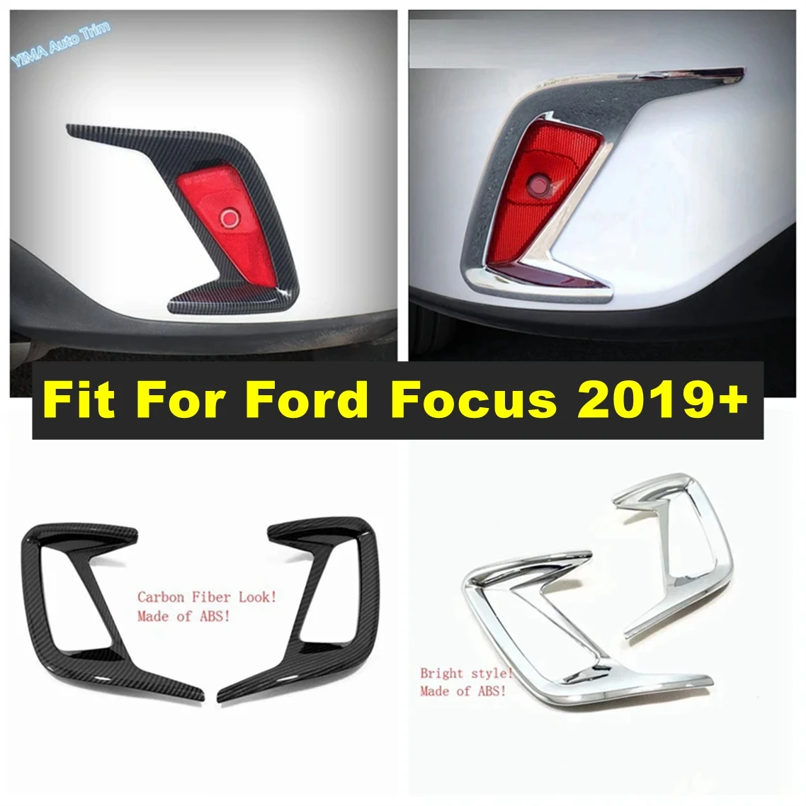 

Fit For Ford Focus 2019 2020 Sedan Auto Rear Fog Lights Foglights Lamp Cover Trim Chrome / Carbon Fiber Exterior Accessories