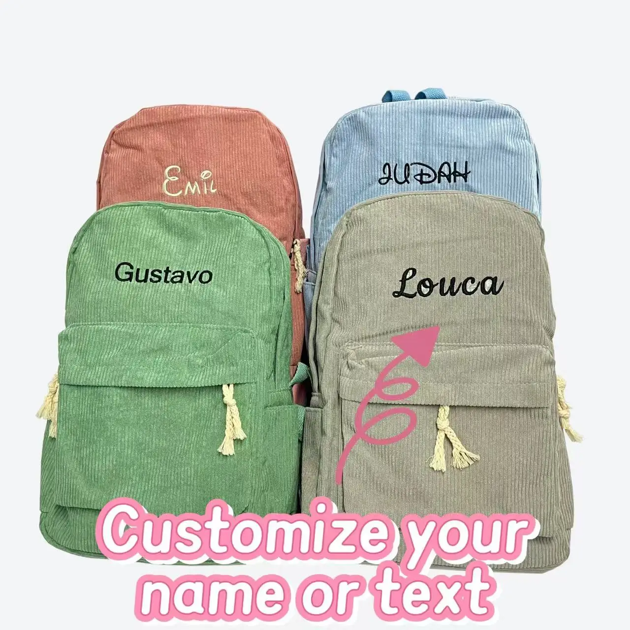 

Personalized Embroidery Harajuku Hundred students stripes velvet shoulder bag large capacity travel out backpack college style