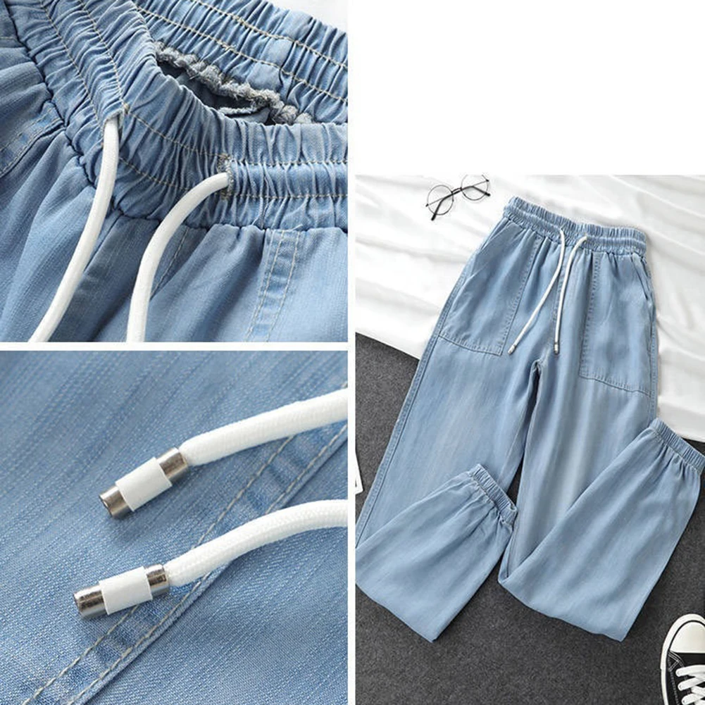 أنماط الصيف غير الرسمية المرأة سراويلي حريمي فضفاض الرباط بنطلون علامة حجم XL طول منتظم السراويل رقيقة خفيفة الوزن النسيج