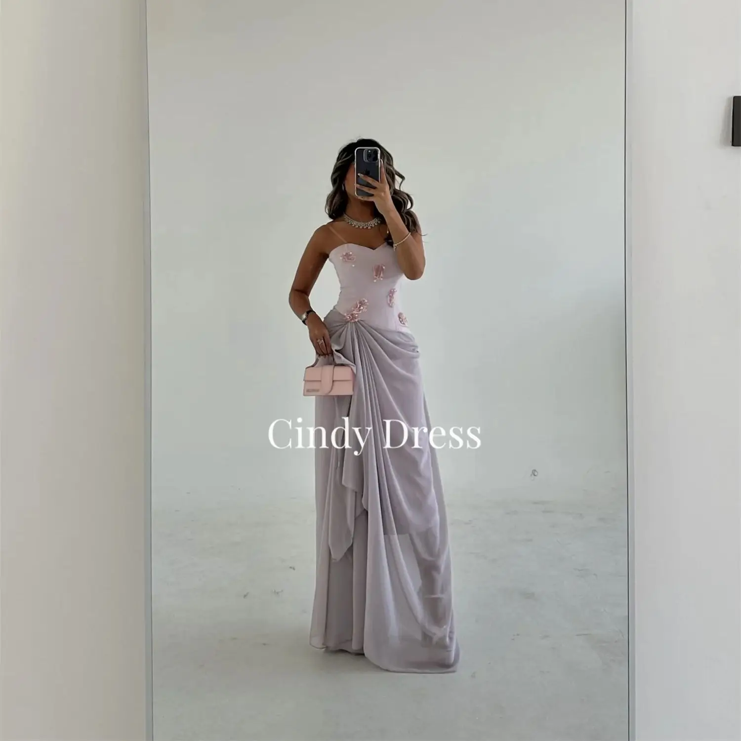 

Cindy Customized Long Sleeve Dresses for Special Occasions Pink Prom Dresses 2024 Women Sweetheart Chiffon Elegant Lady Dress