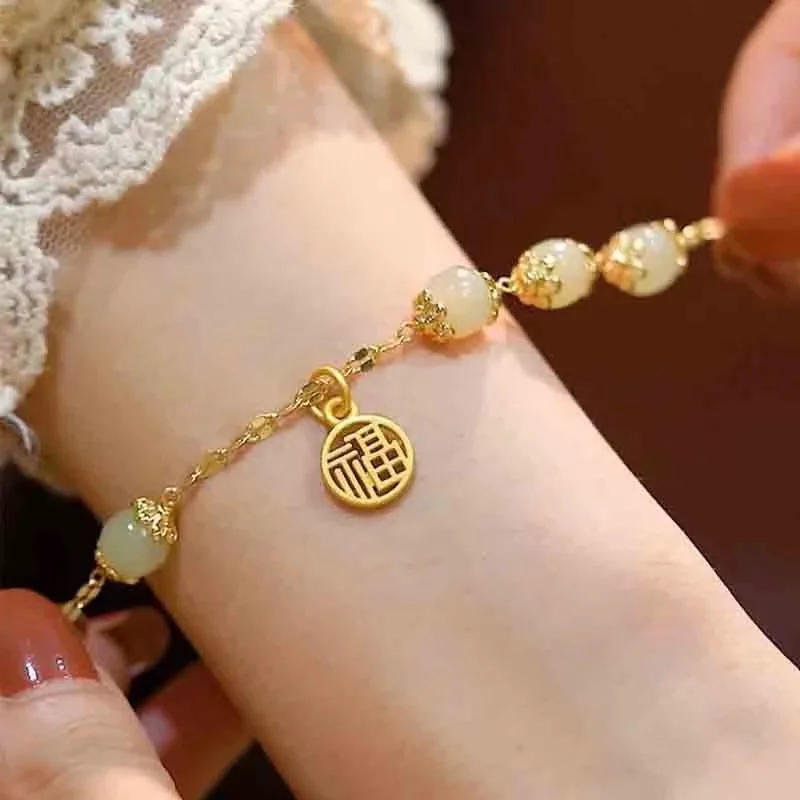

2024 Elegant Jewelry Light Green Hetian Jade Beads Bracelet Glamour Fashion Bracelet For Women Jewelry Gift Charming