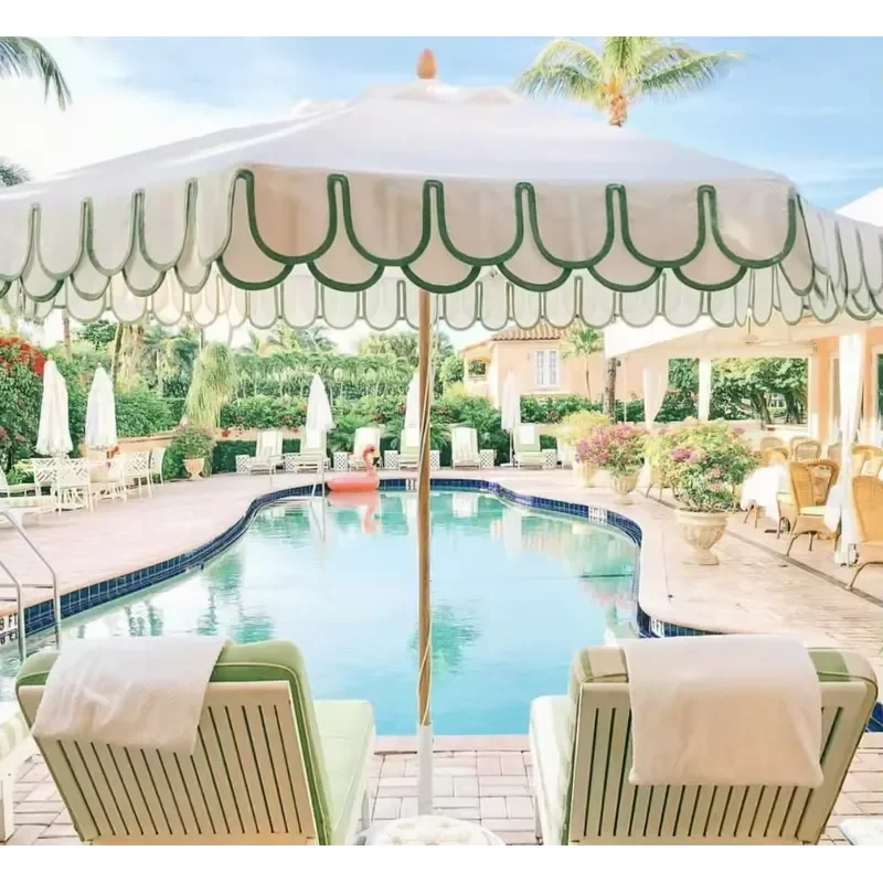 Custom Outdoor Furniture Umbrella Double Scallop Fringe Balinese Modern Waterproof Gym Courtyard Sun Umbrella Tassel