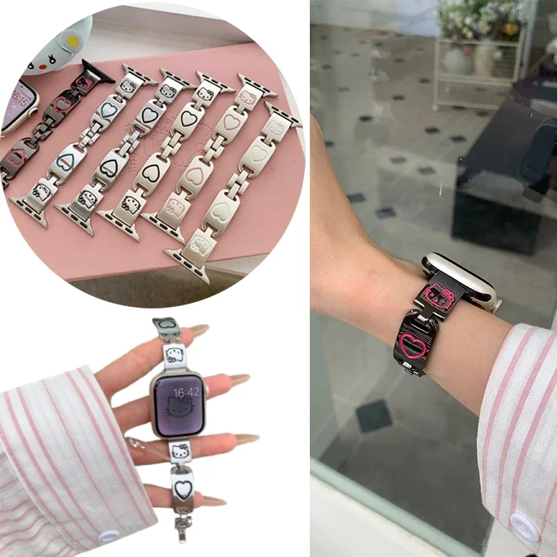 Sanrio Hello Kitty Metalen Band Voor Apple Horloge 49Mm 45Mm 44Mm 42Mm 41Mm 40Mm 38Mm Smartwatch Polsband Voor Iwatch 6 5 4 3 2 1