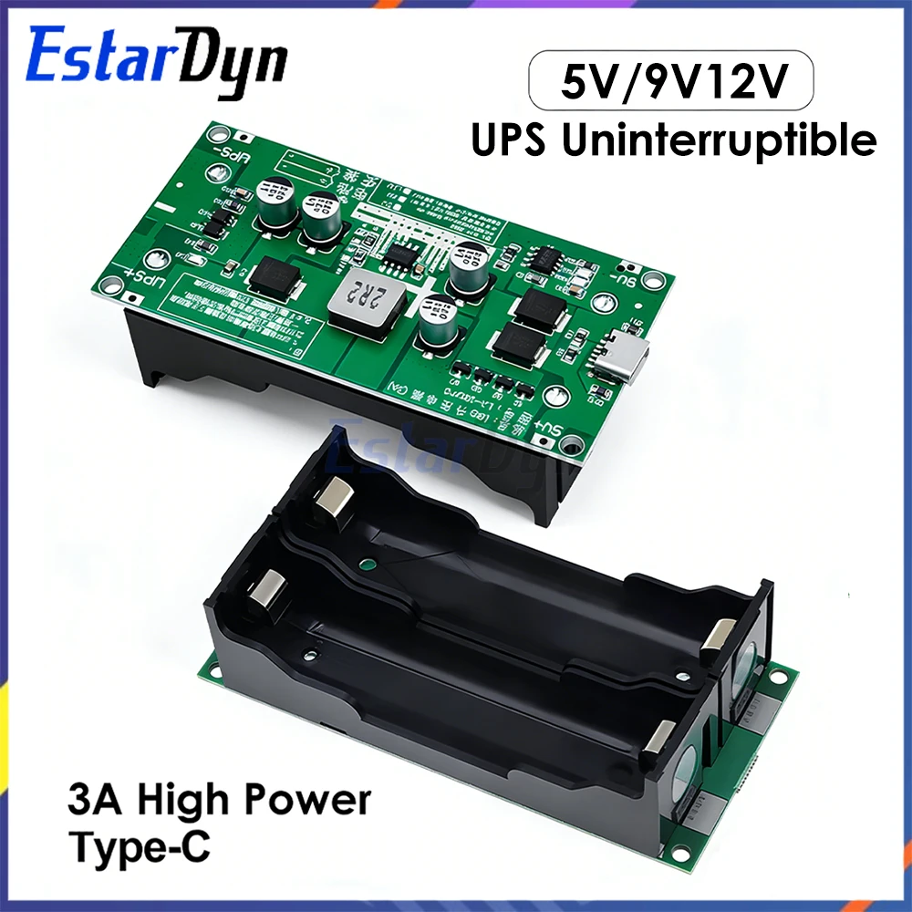 Type-C 15W 3A Fast Charge UPS Power Supply / 18650 Lithium Battery Charger Module DC-DC Step Up Booster Converter 5V 9V 12V