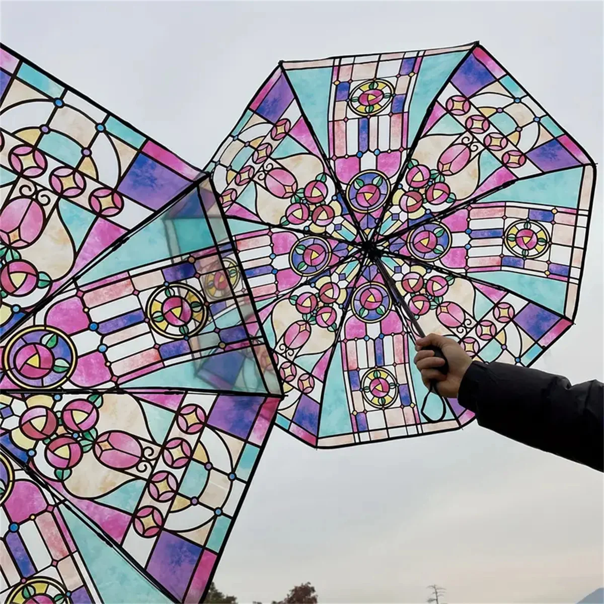 1 Piece of Transparent Glass Window Grille Pattern Pvc Material, Windproof, Waterproof and Rainproof, Suitable for Commuting to Take Photos, Available in a Variety of Styles, Available for Men and Women