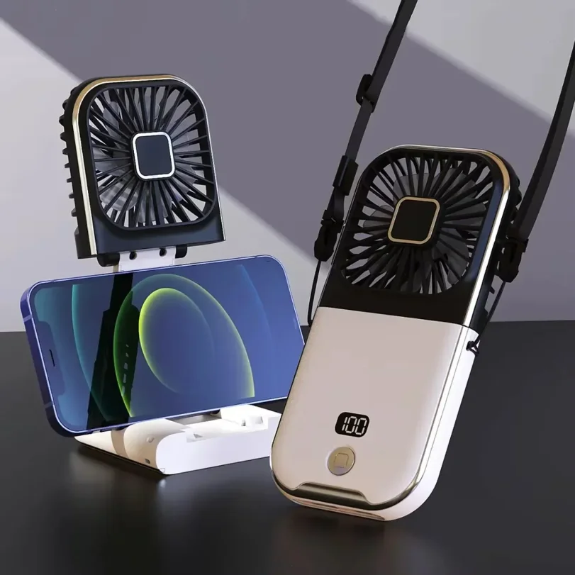 

Folding handheld fan USB charging digital display outdoor mini neck hanging power bank fan,gift2026new