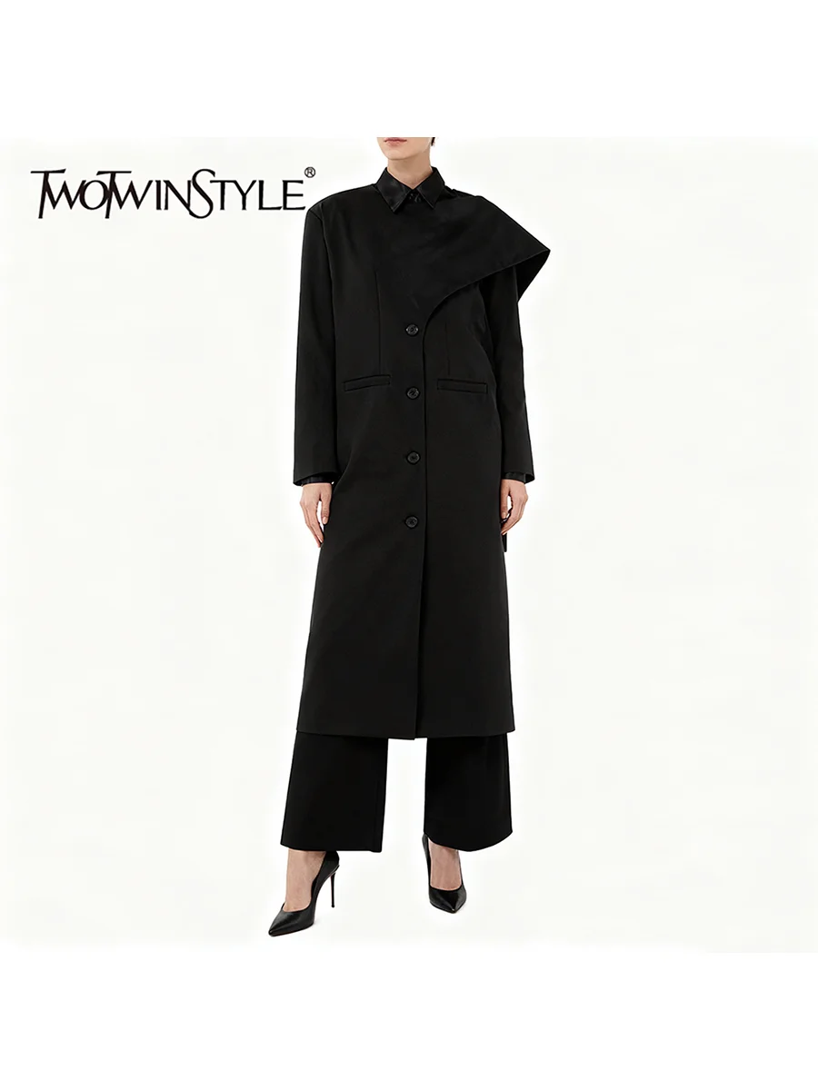 

TWOTWINSTYLE однотонные свободные однобортные модные платья для женщин с круглым вырезом и длинными рукавами в стиле пэчворк, женское платье с лентой