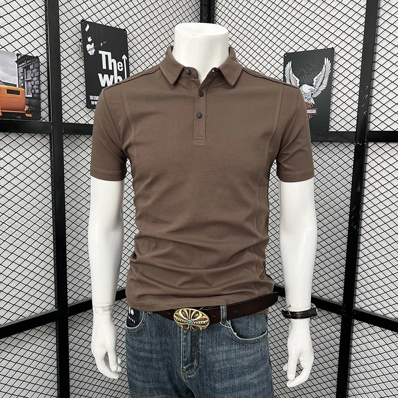 Popular Men's Lapel T-shirt Summer High End Solid Polo Shirt Trendy Brand Loose Casual Versatile Lapel Short Sleeve Tees Clothes