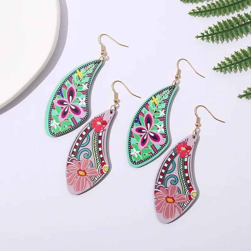 

Acrylic Round Flat Pendant for Women Girl Boho Style Colorful FLower Earrings for Wedding Vacation Christmas Parties