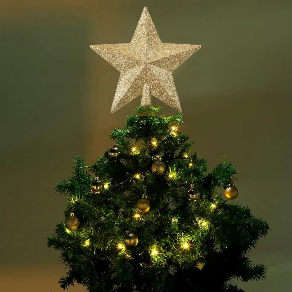 15cm Star Tree Topper Glitter Golden Powder Scene Layout Reusable Five-pointed Star Decoration Christmas Treetop Party Supplies