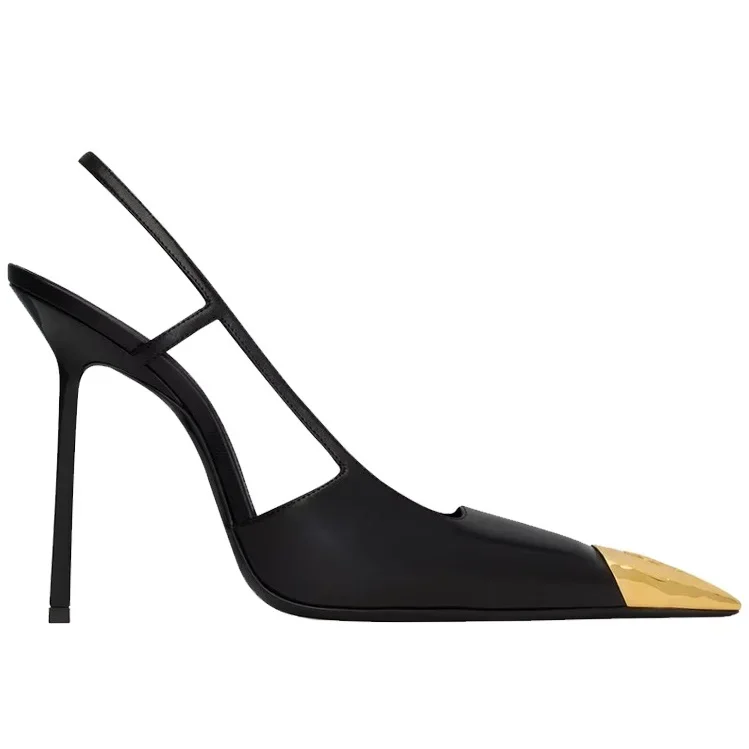 2026 Summer New Style Metal Pointed Toe Sandals Slingback Women\'s Black Sexy 7/9/11Cm Stiletto Heels Shallow Fashion High Heels