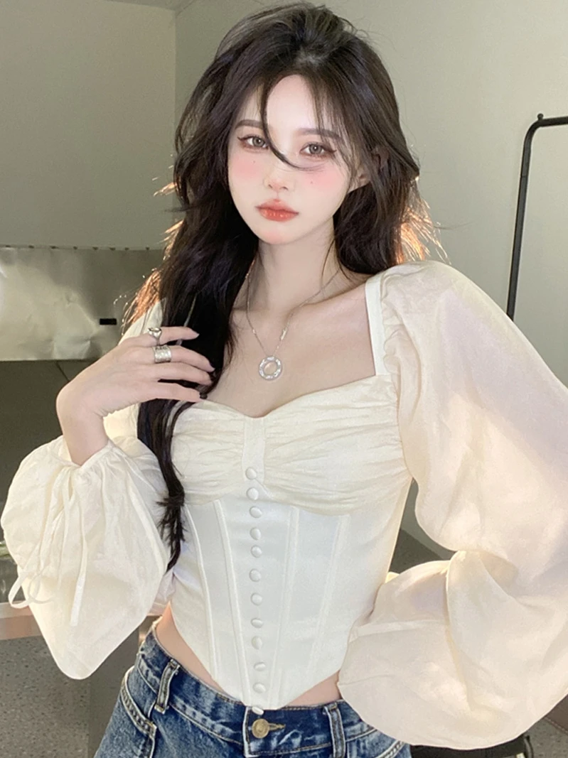 

Ele White Chiffon irt Women Summer Design plus Size Spicy Girl Aosphere Pure Desire Top Korean Sle Bubble Sve