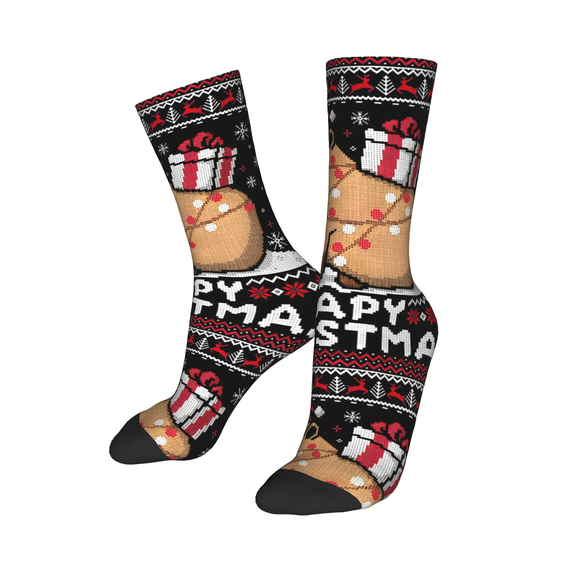 Capybara Christmas Santa Claus Hat Socks Men Women Polyester Fashion Snow Cute Socks Crazy Middle Tube Socks Gifts Stockings