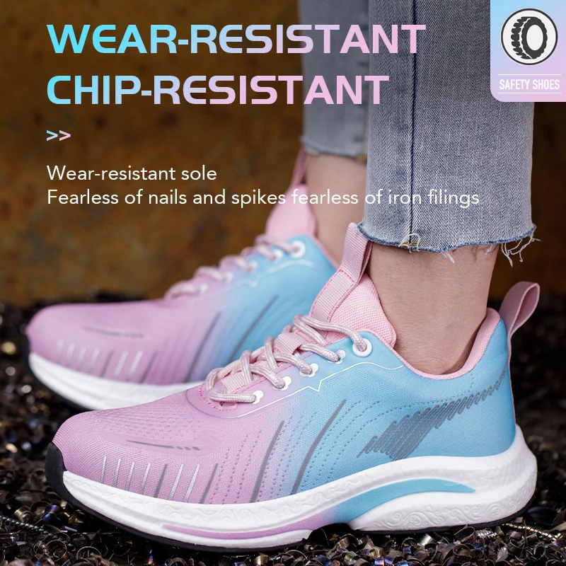 Safety Shoes for Women Steel Toe Sneakers Anti-Punctur Lightweight Boots Female Pink Breathable Hiking Boots Comfortable Shoes