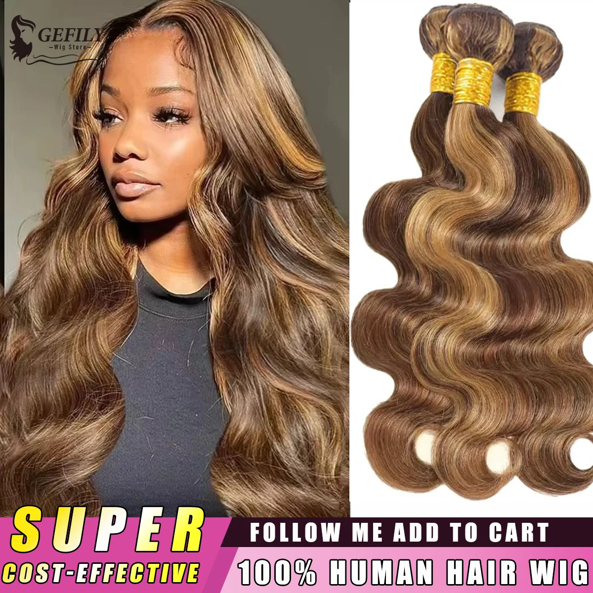 

4/27 Ombre Highlight Объемная волна Пучки волос 26 28 30 дюймов Наращивание волос Remy 4/27 Цветные 100% человеческие волосы Бразильское переплетение волос