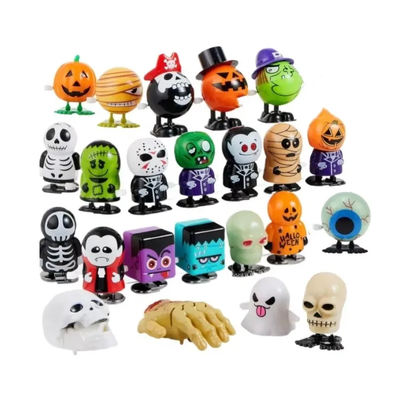3/6PCS Cute Christmas Clockwork Wind Up Toy Jumping Teeth Ghost Pumpkin Skull Fun Novelty Ornament for Xmas Party Kids Boys Gift