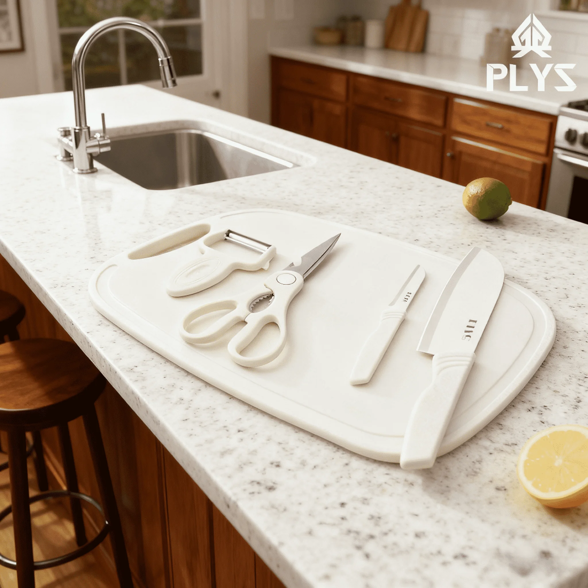 Newly Upgraded 4-in-1 Portable Cutting Board Set with Cleaver, Fruit Knife & Kitchen Scissors - All-in-One Kitchen Cooking Tools