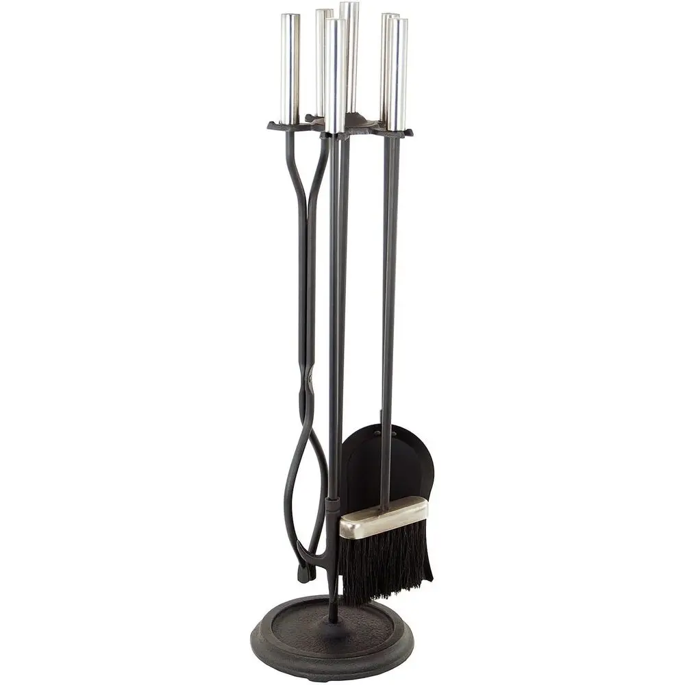 

5-Piece Fireplace Tool Set, Polished Chrome and Black
