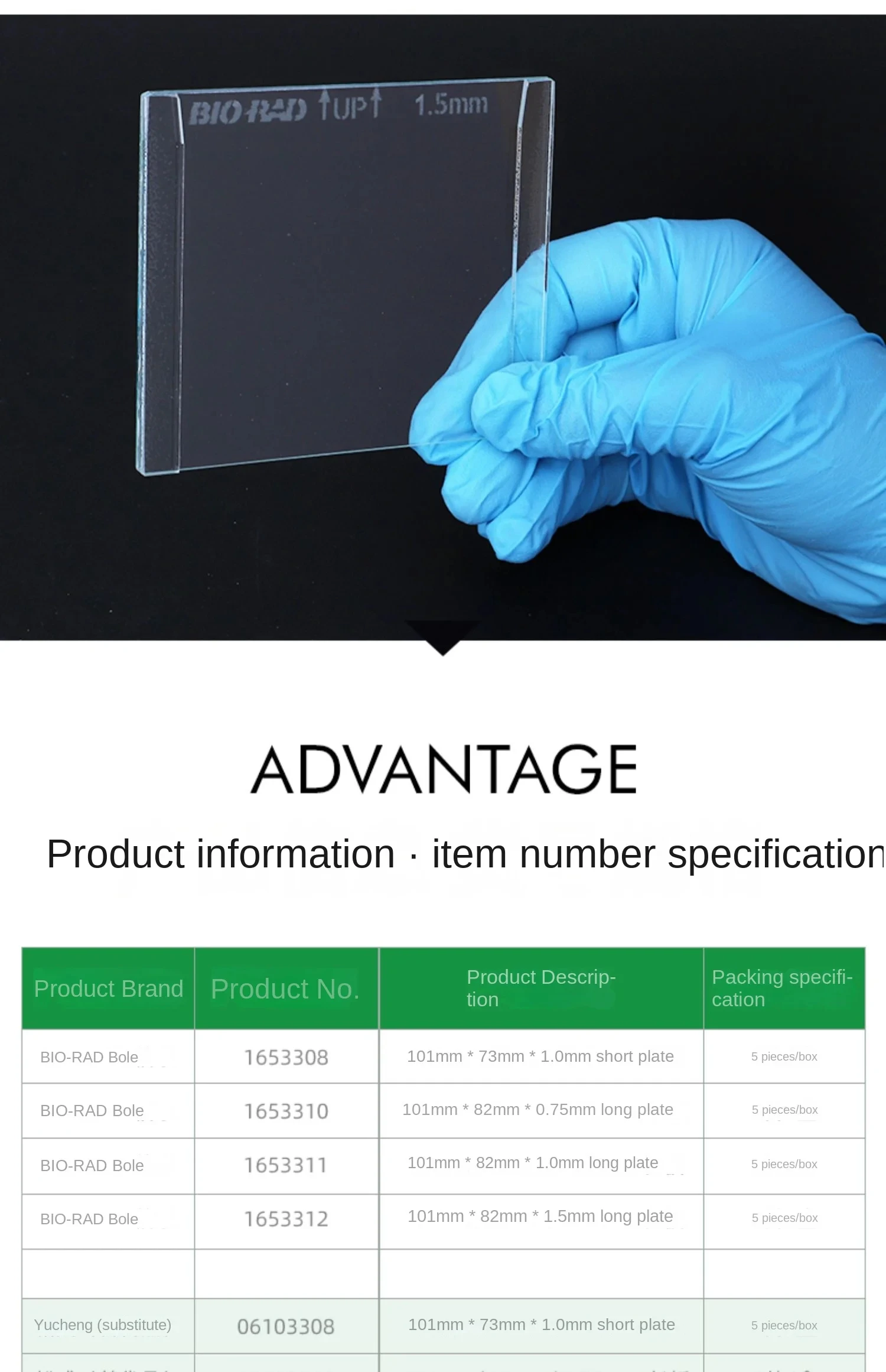 لوحة زجاجية قصيرة WB الكهربائي لوحة زجاجية سميكة لوحة طويلة عالمية بولي Bio-Radi 1653308 1653310 1653311 1653312 #3