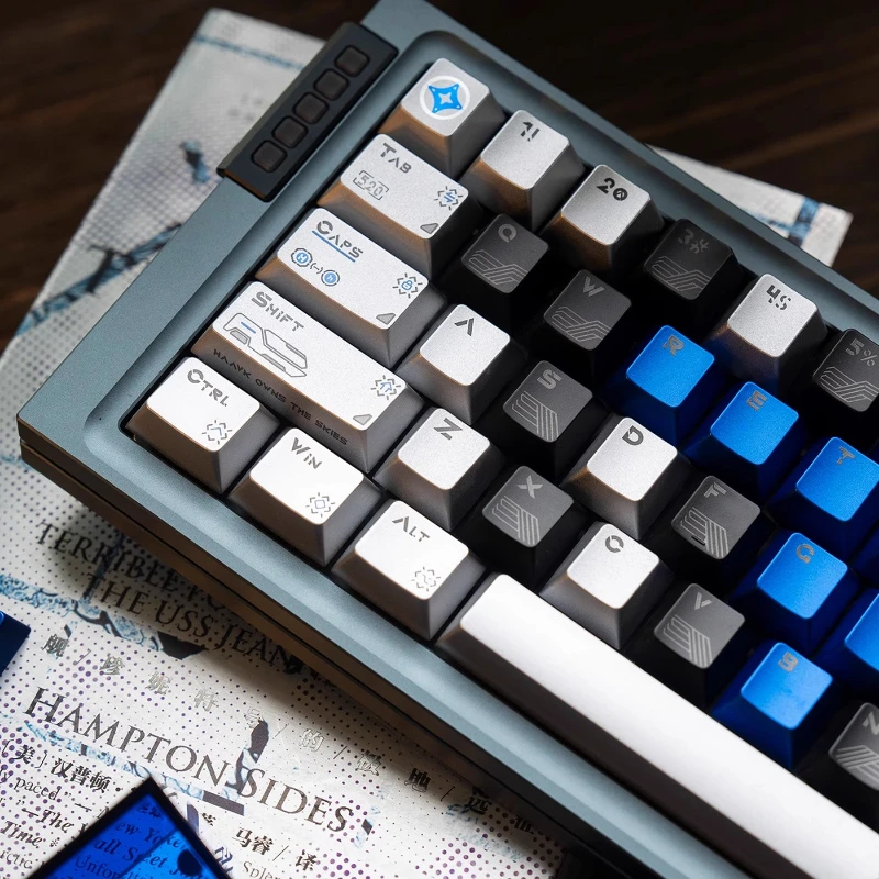 Polaris-theme Keycap Custom PBT/ABS Metallic Paint Cherry Keycaps Side Carving  Silver Blue Black Point Key Caps for Gamers