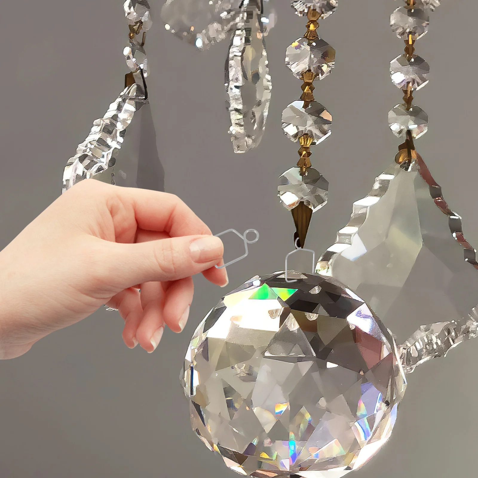 

100Pcs Metal Chandelier Fastening Clips Silver 14mm Crystal Prism Ball Clip Parts Replacement Lamp Connector Chandelier