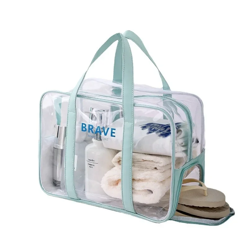 Borsa da nuoto impermeabile di grande capacità, borsa per il trucco trasparente, borsa per il lavaggio con scomparto per scarpe, borsa da viaggio