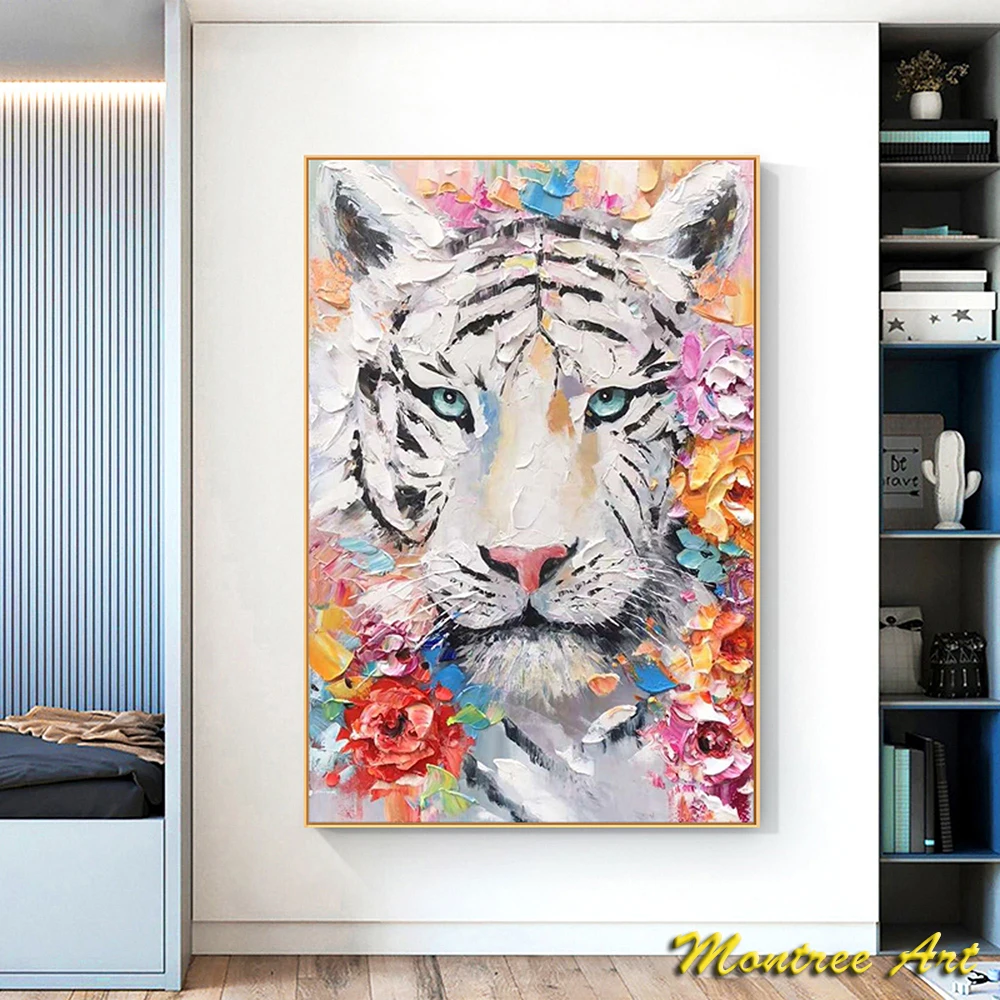 d Painted Oil Painting Large Abstract Tiger Canvas Wall Art Custom Painting Boho Wall Art Living room Wall Decor Painting