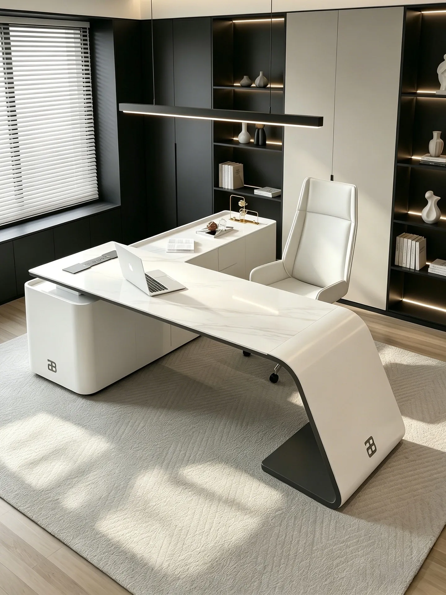 YJQ Italian minimalist rock slab desk modern minimalist home L-shaped bookcase integrated desk