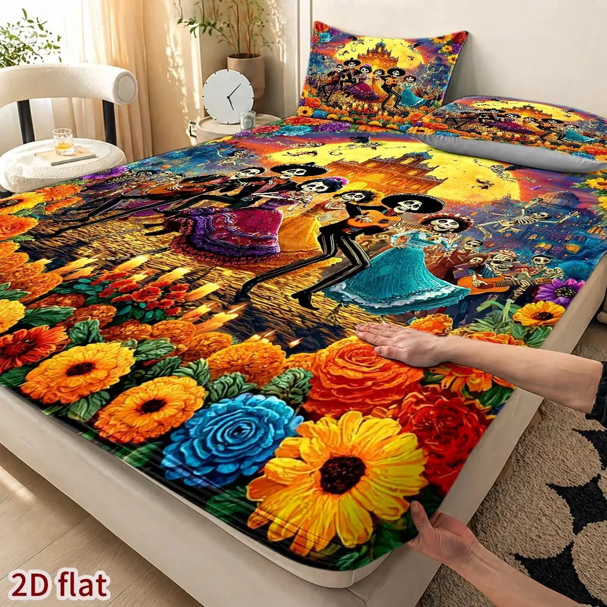 Three-Piece Fitted Sheet Bedding Set (Includes 1 Fitted Sheet + 2 Pillowcases) Mattress Protector, Fitted Elastic Style, Protective Cover, 2D Flat Priting, Mattress Protector, Starry Galaxy Swirl Pattern, Abstract Fluid Oil Painting Style, Halloween Party Night, Suitable for All Seasons, Machine Washable Design, Holiday Decoration, Various Sizes, Breathable Protective Cover Plus Pillowcase
