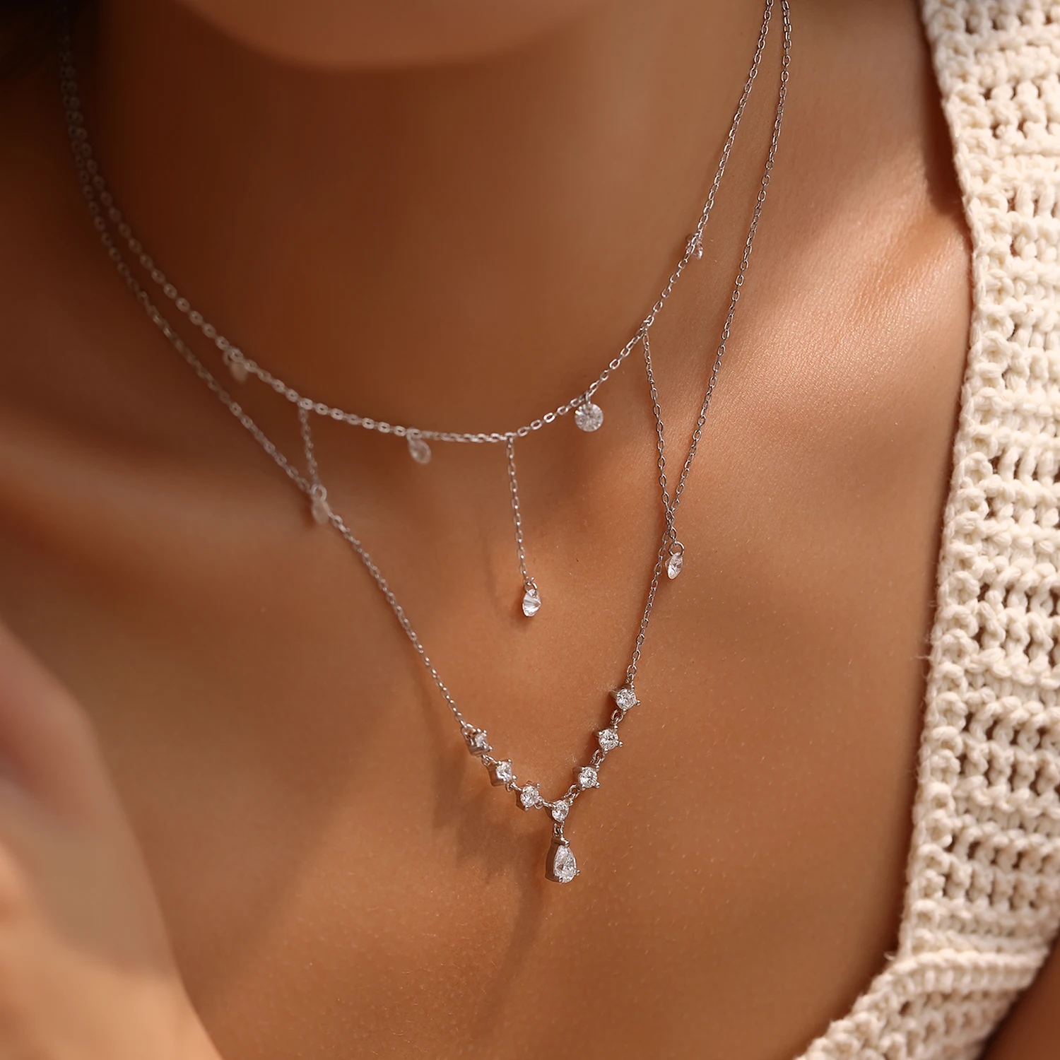 MODIAN Lab Diamond Moissanite Swings Tassel Charm Choker Necklace 925 Sterling Silver Pendant Necklaces For Women Fine Jewelry