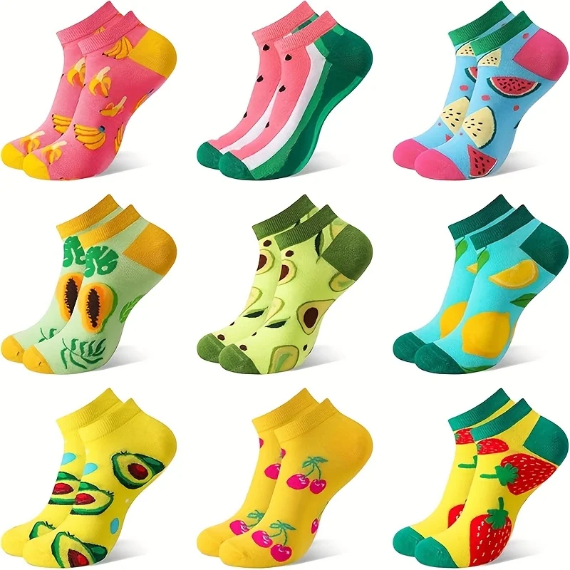 9 Paar Lustige Sneaker-Socken für Damen, Größe 39-42, Bunte Baumwollsocken, Kurze Damensocken, Sportsocken