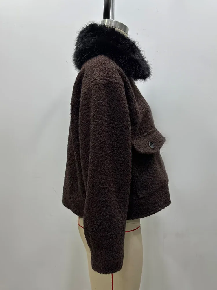 

HH женская повседневная куртка с воротником из искусственного меха, однобортное короткое пальто с длинными рукавами и лацканами, карманами, женское модное уличное пальто