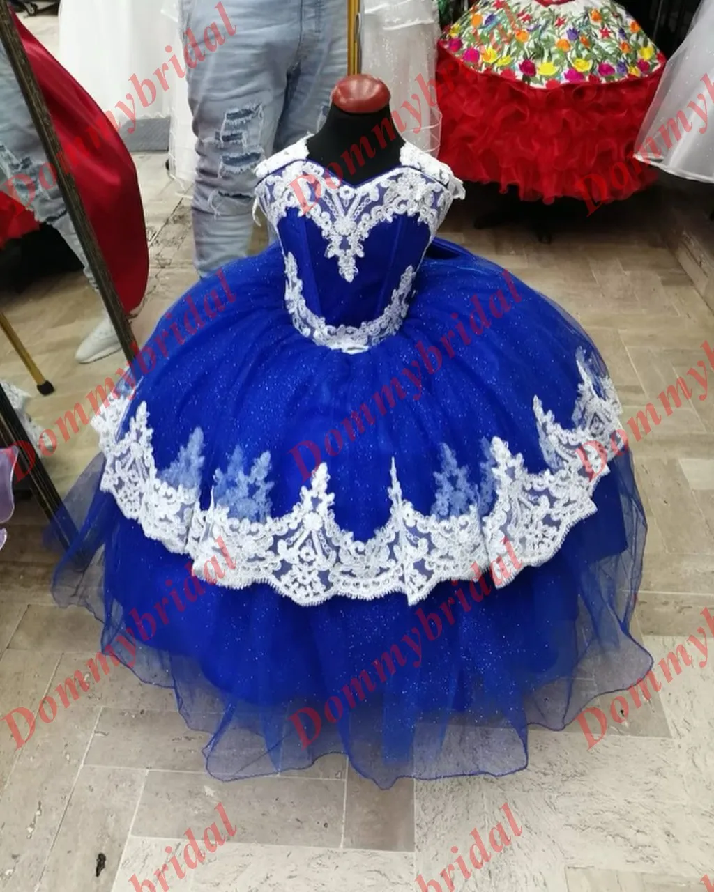 Moda branco e azul real vestido de baile criança infantil meninas pageant vestido de baile jóia vestido da menina de flor para a festa de casamento