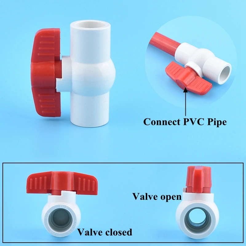 2Pcs 20~50mm PVC Pipe Direct Tee Elbow Union Cross Connector Garden Irrigation Water Pipe Joint Aquarium Wate Control Ball Valve