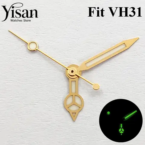 New Gold Watch Hands Set Green Luminous Fit VH31 Quartz Movement Watch Mod Replacement Repair Accessories