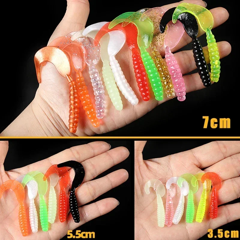 Lot d\'appâts artificiels souples en Silicone pour la pêche, pack de leurres pour attraper des poissons, avec une odeur de crevette, queue en