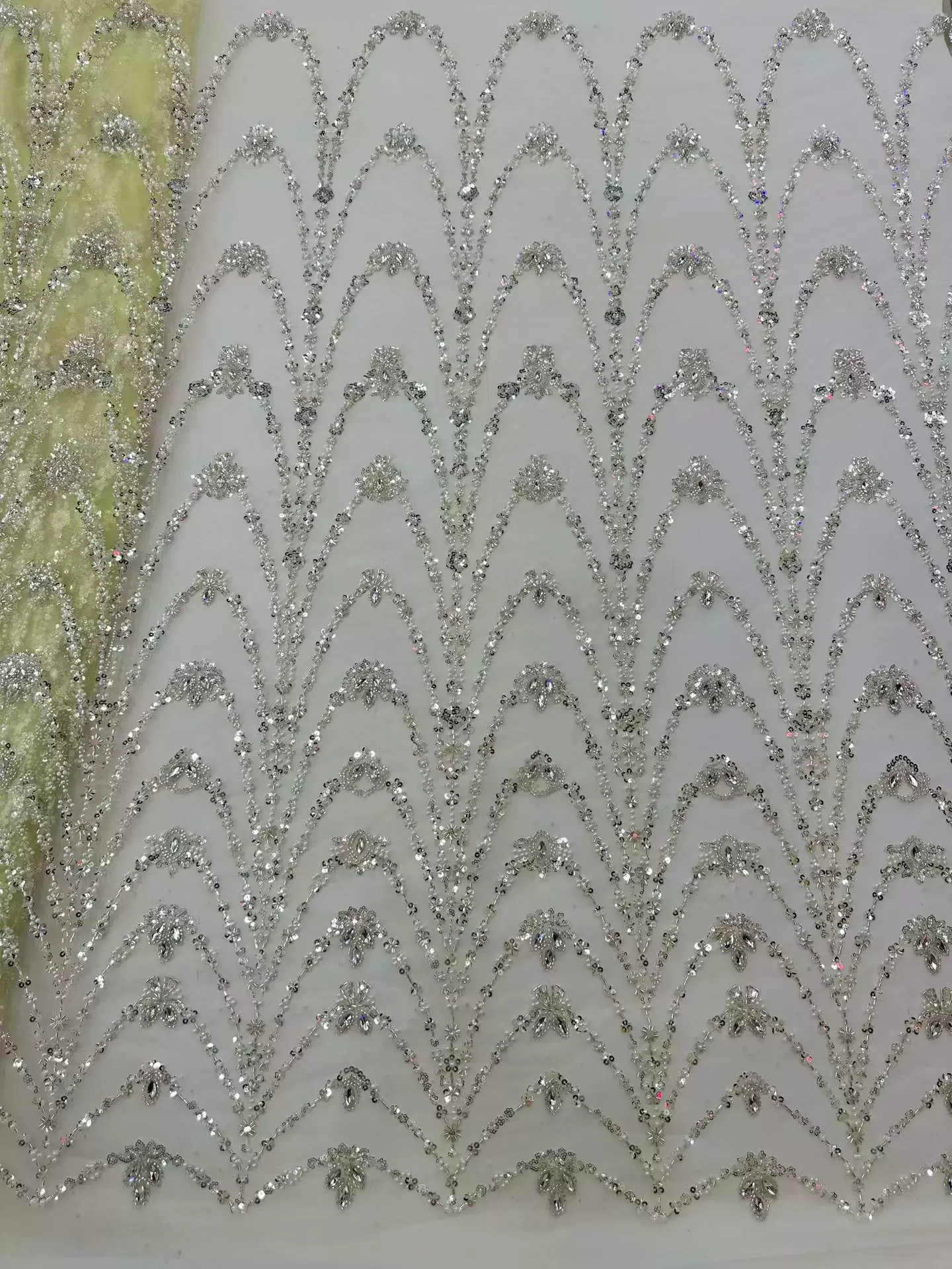5yard soft mesh telas Pearl tube sequin embroidery fabrics for patchwork clothing cheongsam Wedding dresses DIY handmade fabric