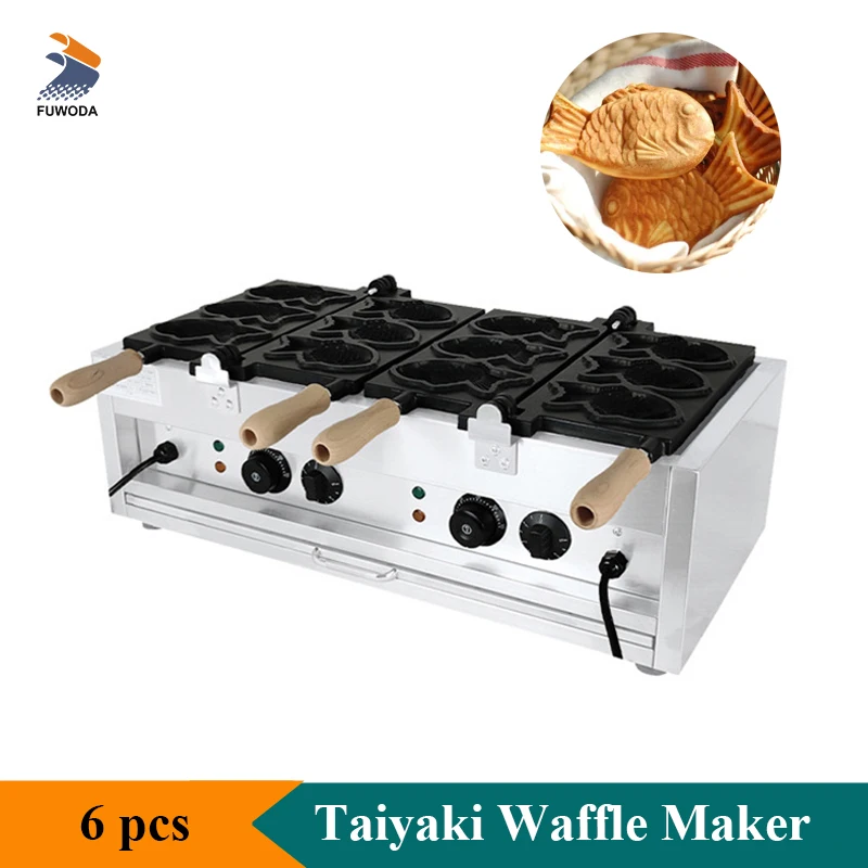 Professional Kitchen Taiyaki Maker Non Stick Fish Shape Waffle Making Baking Machine 2 Plates Japan Taiyaki Baker