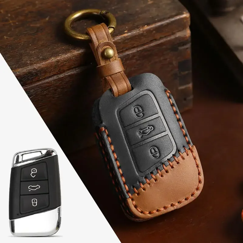 

1pc Leather Car Key Case Cover Fob Auto Accessories For Volkswagen VW Polo Golf 7 Sagitar Passat For Skoda Octavia Keyring Shell