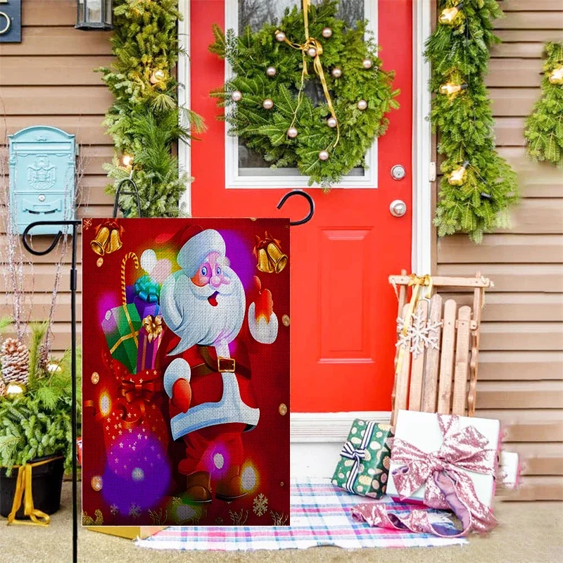 Christmas Garden Flag Solar-Powered Waterproof Double-Sided Outdoor Decor for Yard Patio&Lawn Fall Decorations No Pole Included