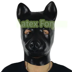 Hot 3D mould black Latex dog hood fetish animal mask with zipper  Full Head Animal Hood Mask