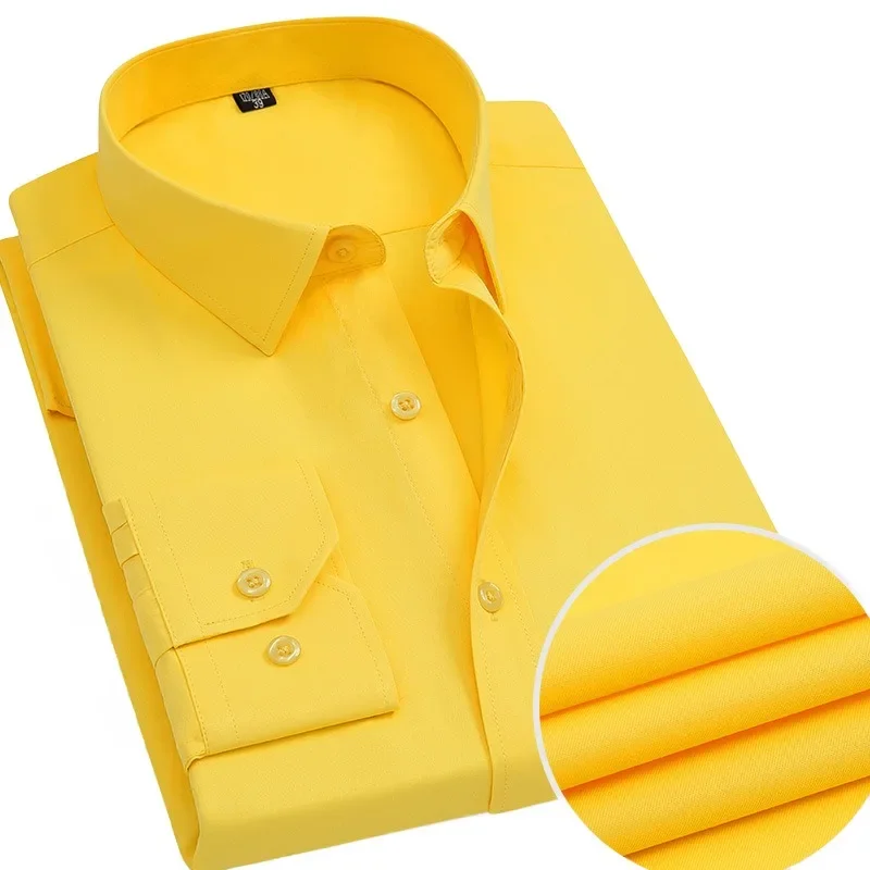 

Autumn long sleeved shirt for men, youth, business, occupational, casual, pure yellow shirt for men, base shirt, work clothes