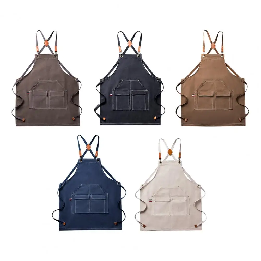 Adjustable Back Tie Kitchen Apron Washed Material Oil-proof Strap Style Apron Breathable Wear-resistant ﻿Waterproof Kitchen