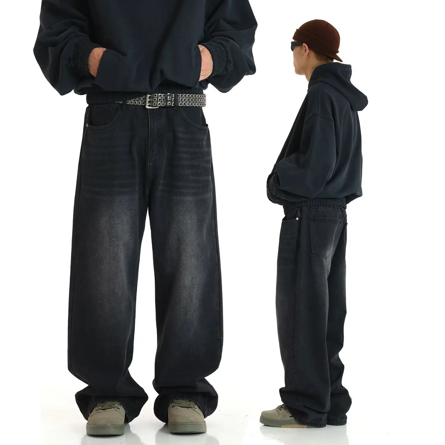 2025 Retro Jeans Men's Autumn and Winter American Loose Yellow Mud Dyed Straight Pants Washed and Old Wide-leg Trousers