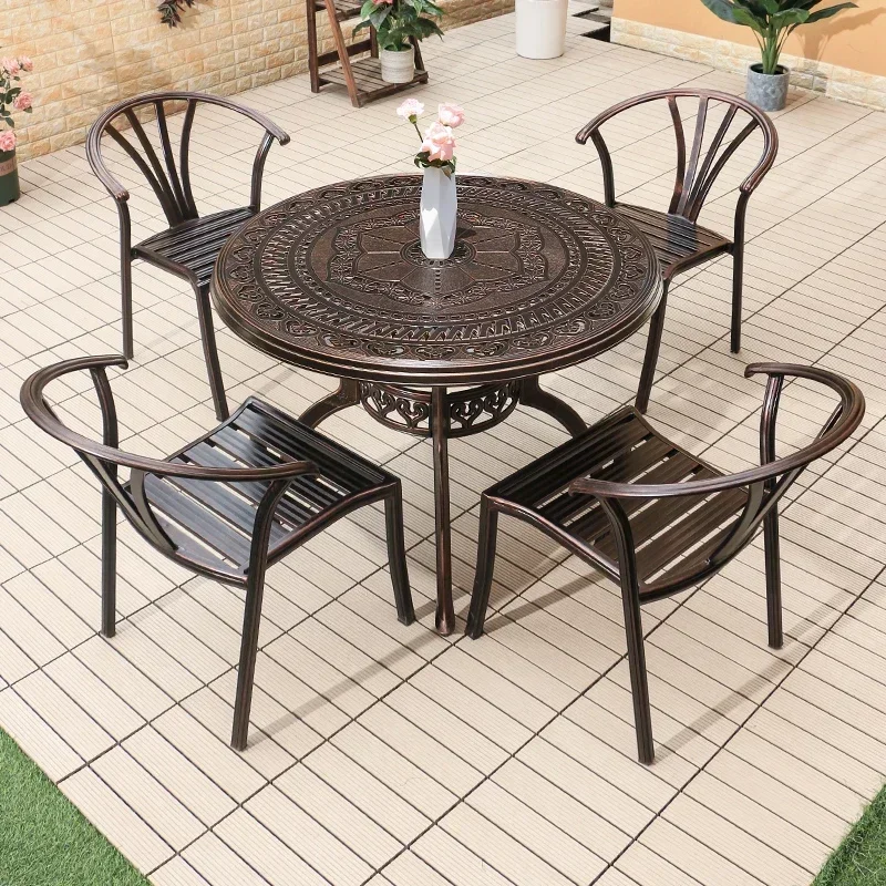 High-quality Cast Aluminum All-weather Waterproof And Sunscreen Outdoor Garden Furniture Terrace Dining Table And Chairs