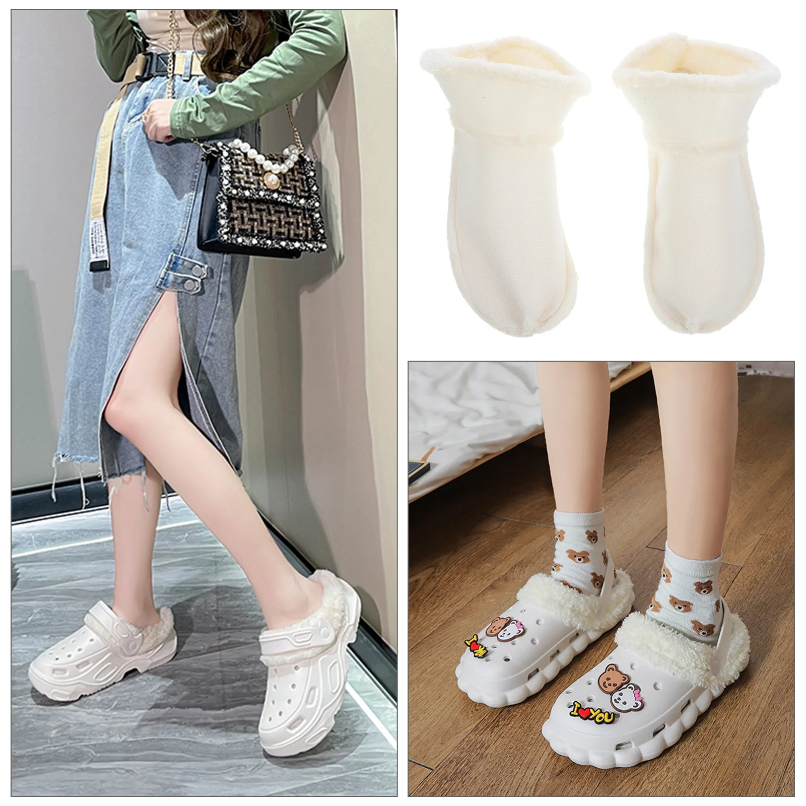 2 คู่ฤดูหนาว WARM รองเท้าฤดูหนาว Clog รองเท้าแทรกซับรองเท้าแตะขนแกะหนา Liner SLIP-ON Clog Warming Plush COVER