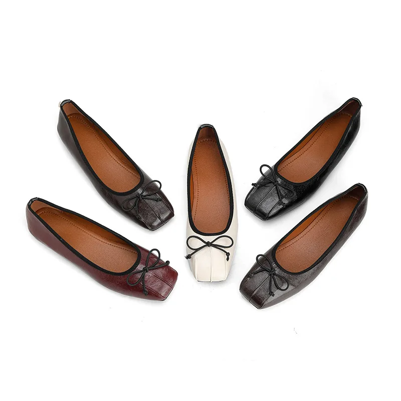 Plus Size 35-44 Women Flats Shoes Low Heel Pumps Office Lady Leahter Shoes Fashion Bow Knot Slip on Female Girls Shoe