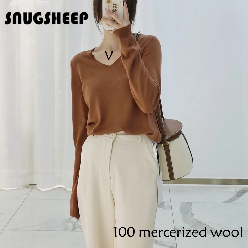 worsted 100% mercerized wool sweater women v neck fahsion autumn clothes womens sexy top pullover green basic jumper shirt knit