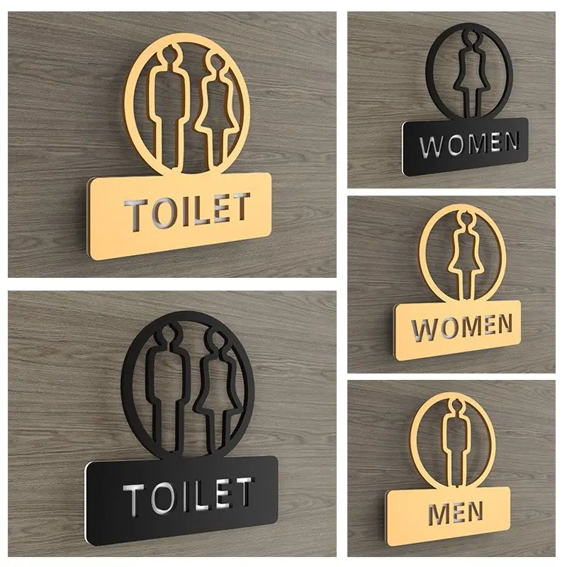 Acrylic Creative Modern Toilet Sign Bathroom Logo Washroom WC Door Plates Women Men Symbol for Public Office Hotel Restaurant